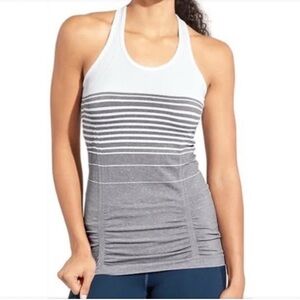 Athleta White and Gray Striped Tank Top